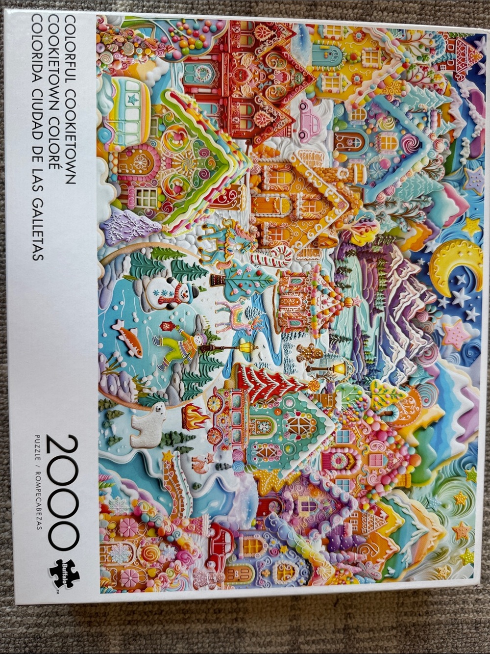 Buffalo 2000 piece puzzle. “Colorful cookie town”